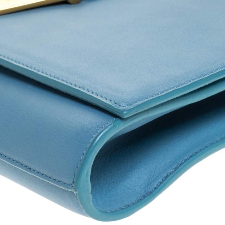Pre Owned Saint Laurent Light Blue Leather Ligne Y Clutch  