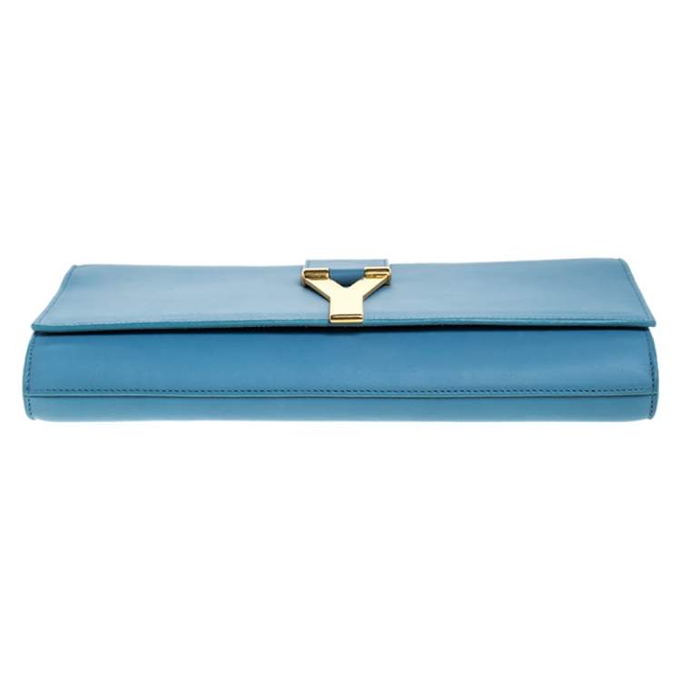 Pre Owned Saint Laurent Light Blue Leather Ligne Y Clutch  