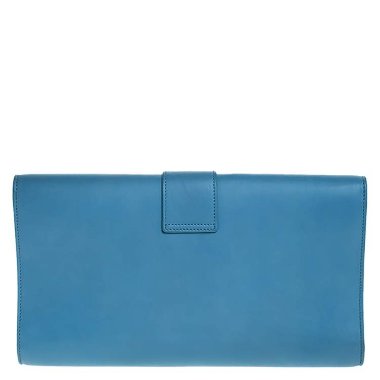 Pre Owned Saint Laurent Light Blue Leather Ligne Y Clutch  