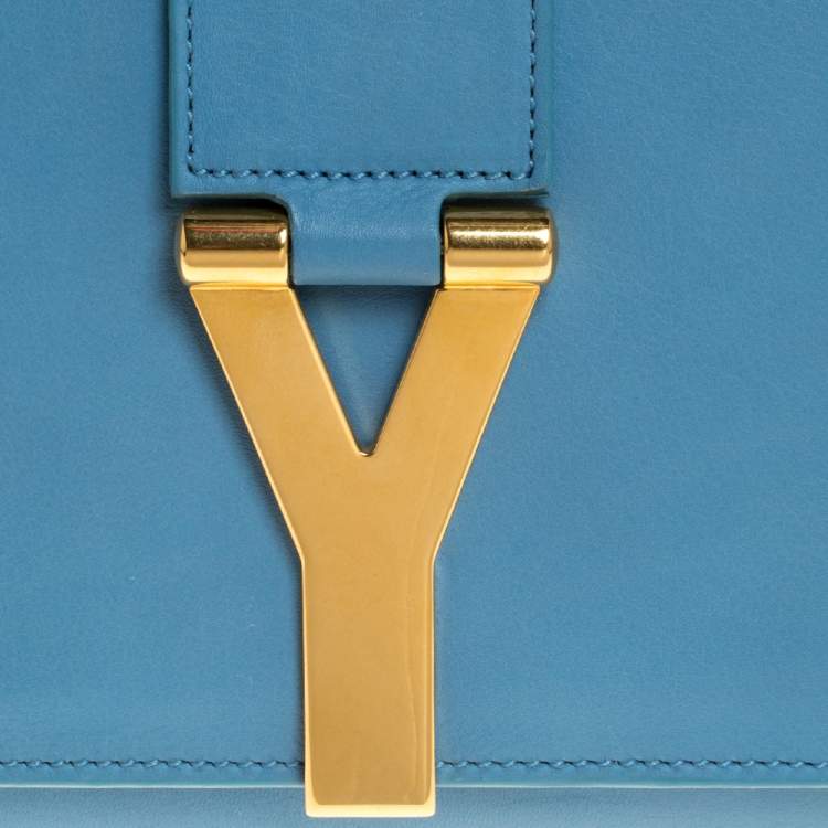 Pre Owned Saint Laurent Light Blue Leather Ligne Y Clutch  