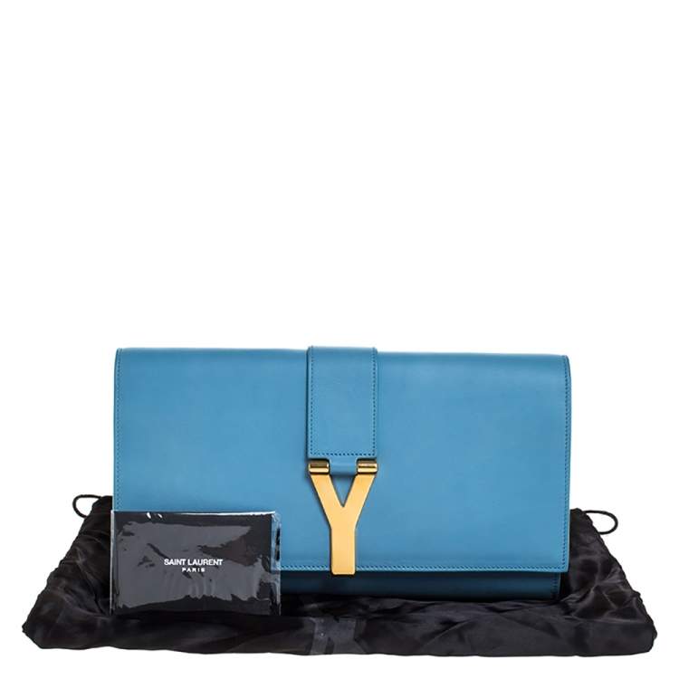 Pre Owned Saint Laurent Light Blue Leather Ligne Y Clutch  