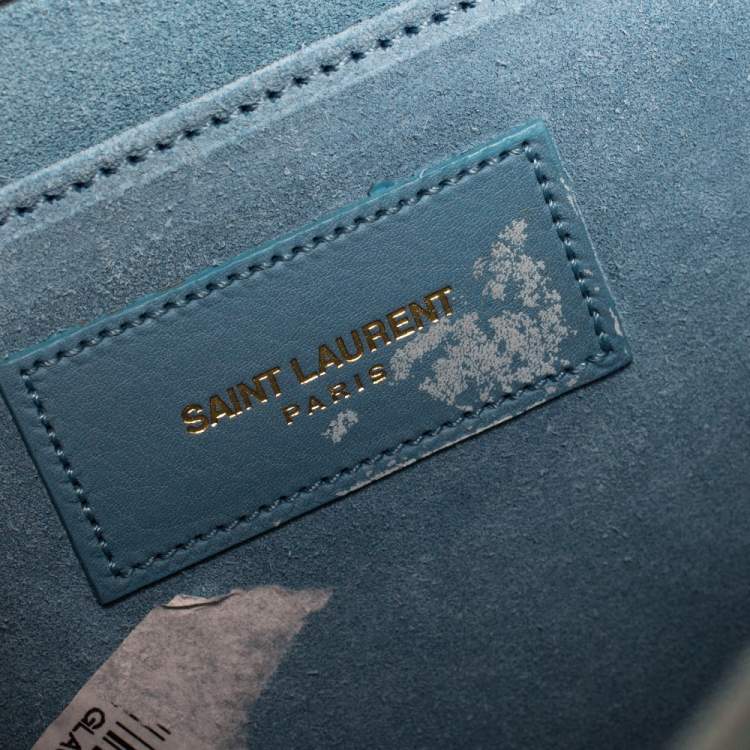 Pre Owned Saint Laurent Light Blue Leather Ligne Y Clutch  