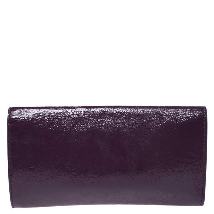 Pre Owned Saint Laurent Purple Patent Leather Belle De Jour Flap Clutch