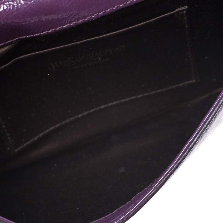Pre Owned Saint Laurent Purple Patent Leather Belle De Jour Flap Clutch