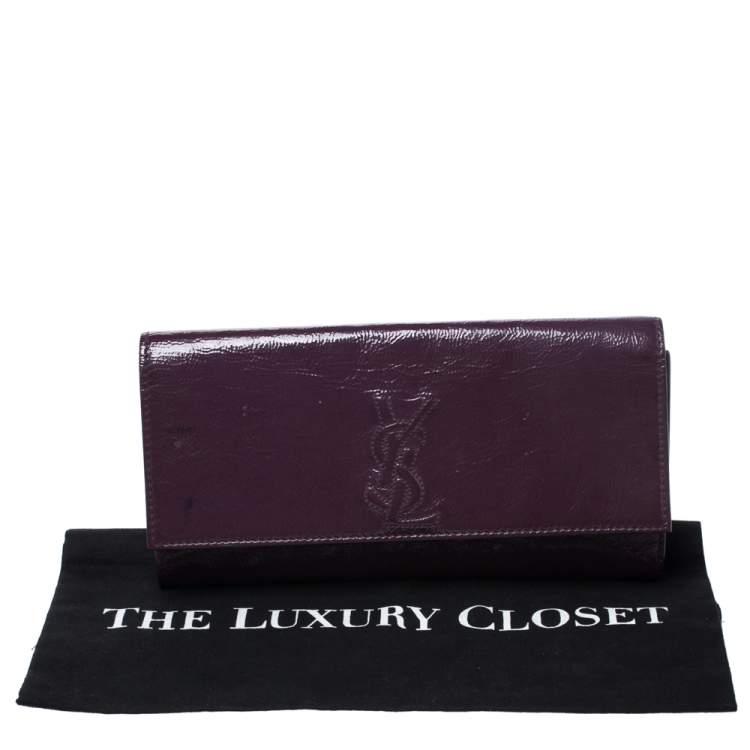 Pre Owned Saint Laurent Purple Patent Leather Belle De Jour Flap Clutch