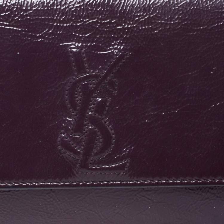 Pre Owned Saint Laurent Purple Patent Leather Belle De Jour Flap Clutch