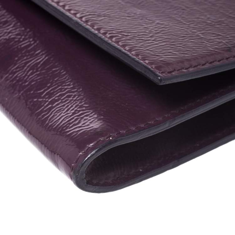 Pre Owned Saint Laurent Purple Patent Leather Belle De Jour Flap Clutch
