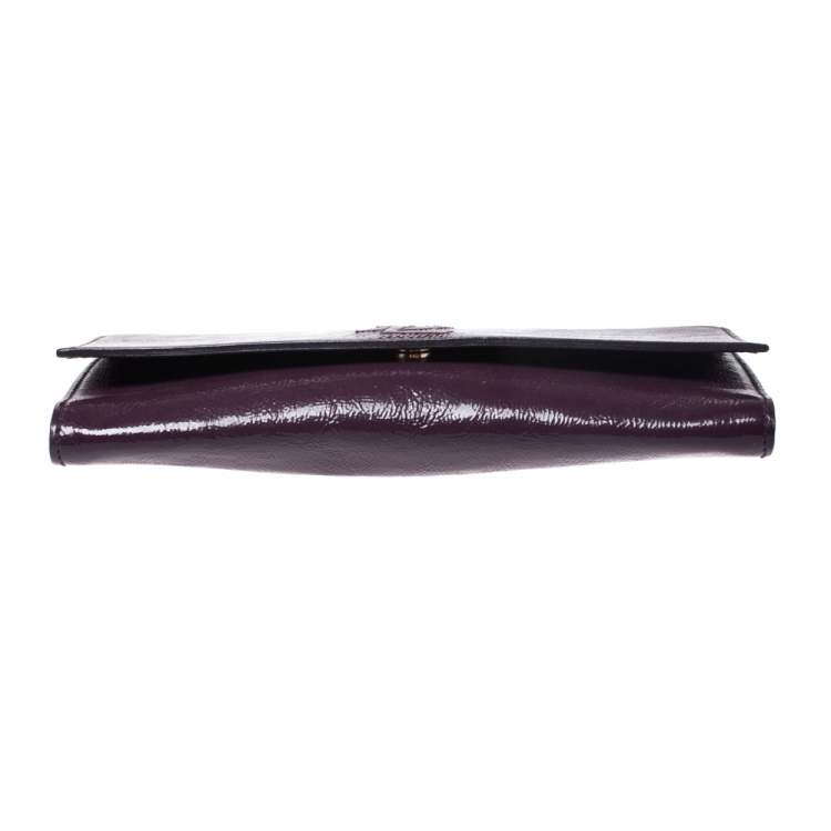 Pre Owned Saint Laurent Purple Patent Leather Belle De Jour Flap Clutch