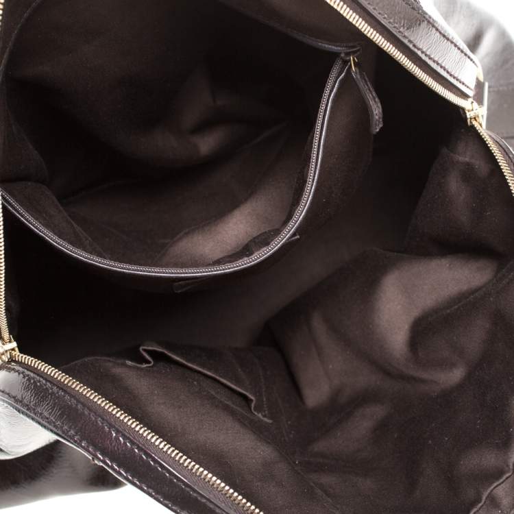 Pre Owned Yves Saint Laurent Plum Patent Leather Oversized Muse Satchel