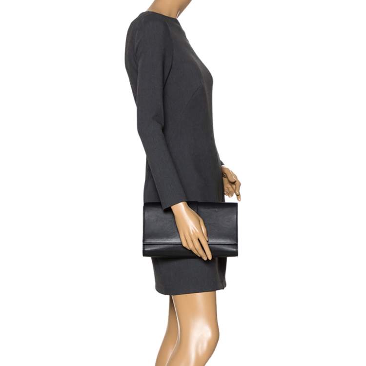 Pre Owned Saint Laurent Black Leather Ligne Y Clutch  