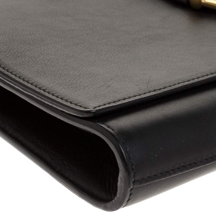 Pre Owned Saint Laurent Black Leather Ligne Y Clutch  