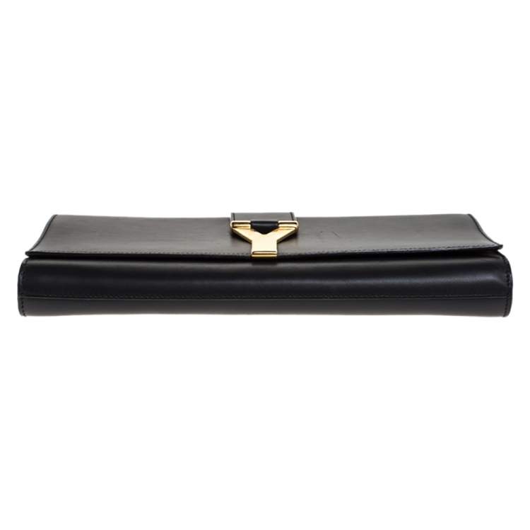 Pre Owned Saint Laurent Black Leather Ligne Y Clutch  