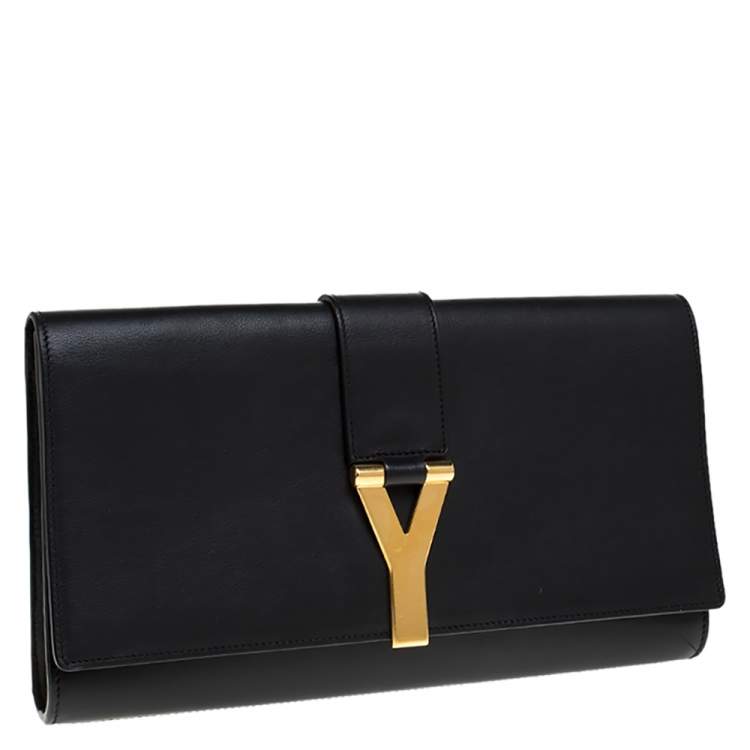 Pre Owned Saint Laurent Black Leather Ligne Y Clutch  