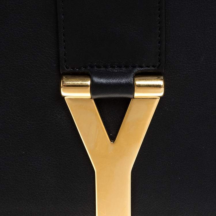 Pre Owned Saint Laurent Black Leather Ligne Y Clutch  