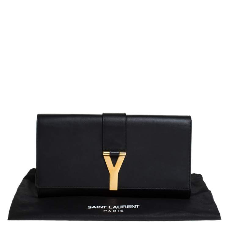 Pre Owned Saint Laurent Black Leather Ligne Y Clutch  