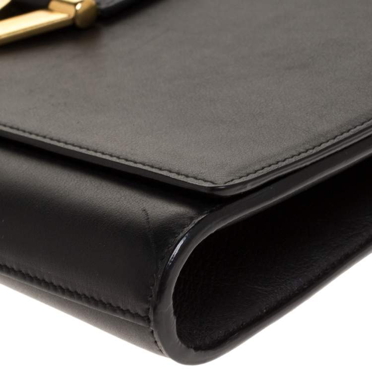 Pre Owned Saint Laurent Black Leather Ligne Y Clutch  