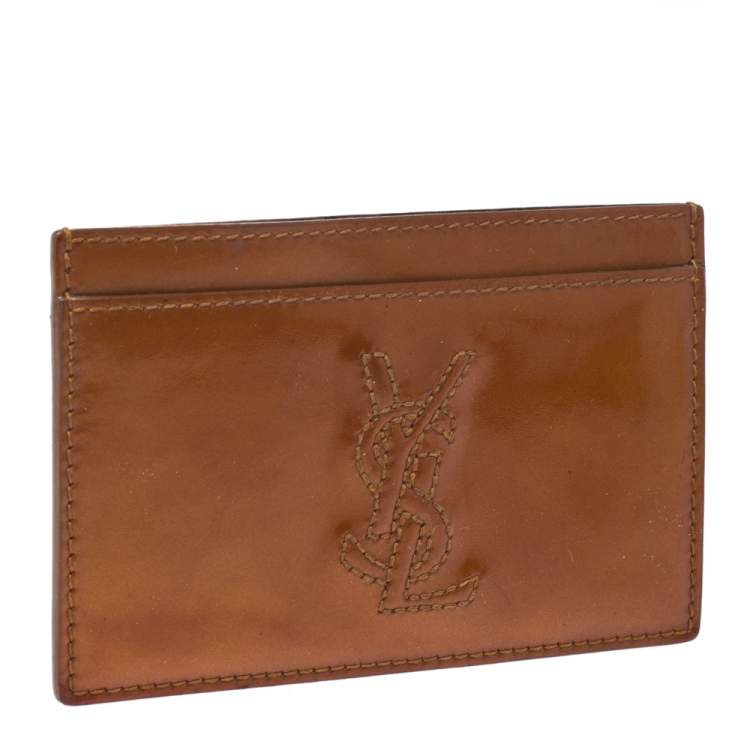 Pre Owned Saint Laurent Paris Orange Patent Leather Belle De Jour Card Case