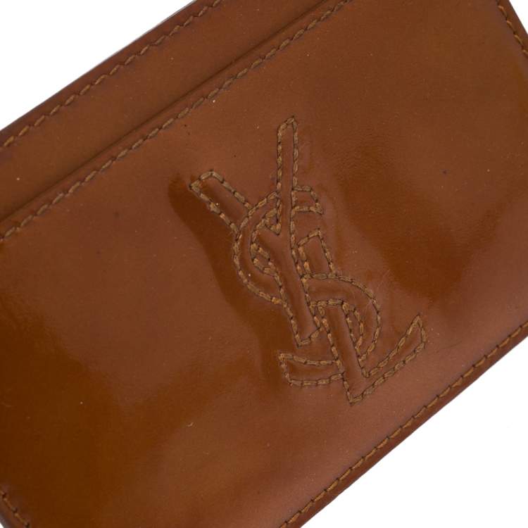 Pre Owned Saint Laurent Paris Orange Patent Leather Belle De Jour Card Case