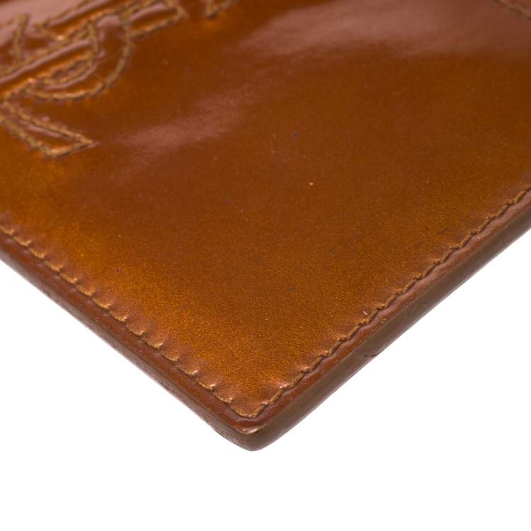 Pre Owned Saint Laurent Paris Orange Patent Leather Belle De Jour Card Case