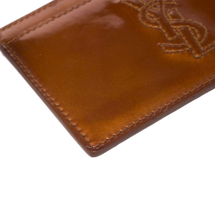 Pre Owned Saint Laurent Paris Orange Patent Leather Belle De Jour Card Case