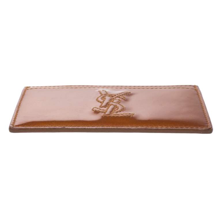 Pre Owned Saint Laurent Paris Orange Patent Leather Belle De Jour Card Case