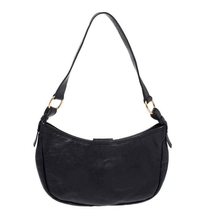 Pre Owned Yves Saint Laurent Black Leather Saharienne Hobo