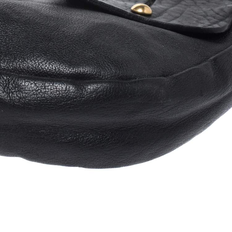 Pre Owned Yves Saint Laurent Black Leather Saharienne Hobo