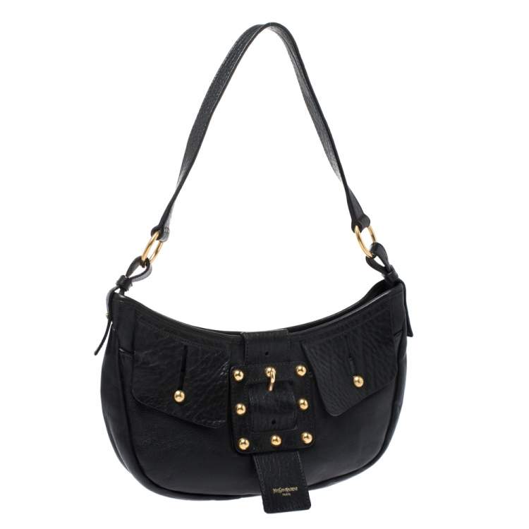 Pre Owned Yves Saint Laurent Black Leather Saharienne Hobo