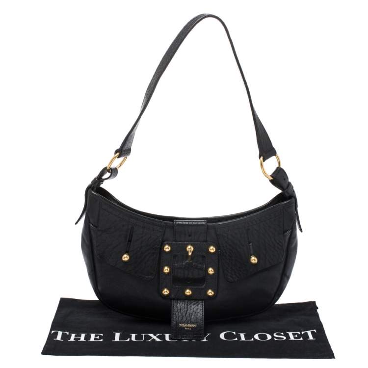 Pre Owned Yves Saint Laurent Black Leather Saharienne Hobo