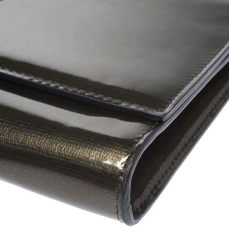 Pre Owned Saint Laurent Olive Green Patent Leather Ligne Y Clutch  