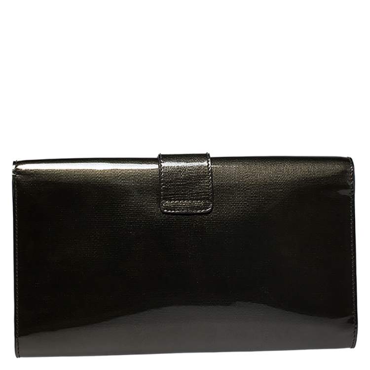 Pre Owned Saint Laurent Olive Green Patent Leather Ligne Y Clutch  