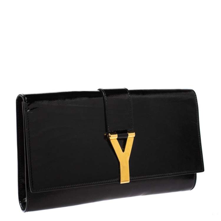 Pre Owned Saint Laurent Black Patent Leather Y-Ligne Clutch