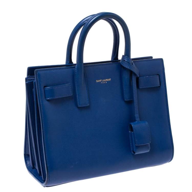 Pre Owned Saint Laurent Blue Leather Nano Classic Sac De Jour Tote