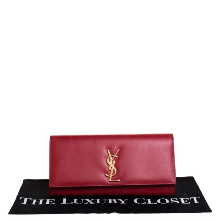 Pre Owned Saint Laurent Red Leather Kate Monogram Clutch