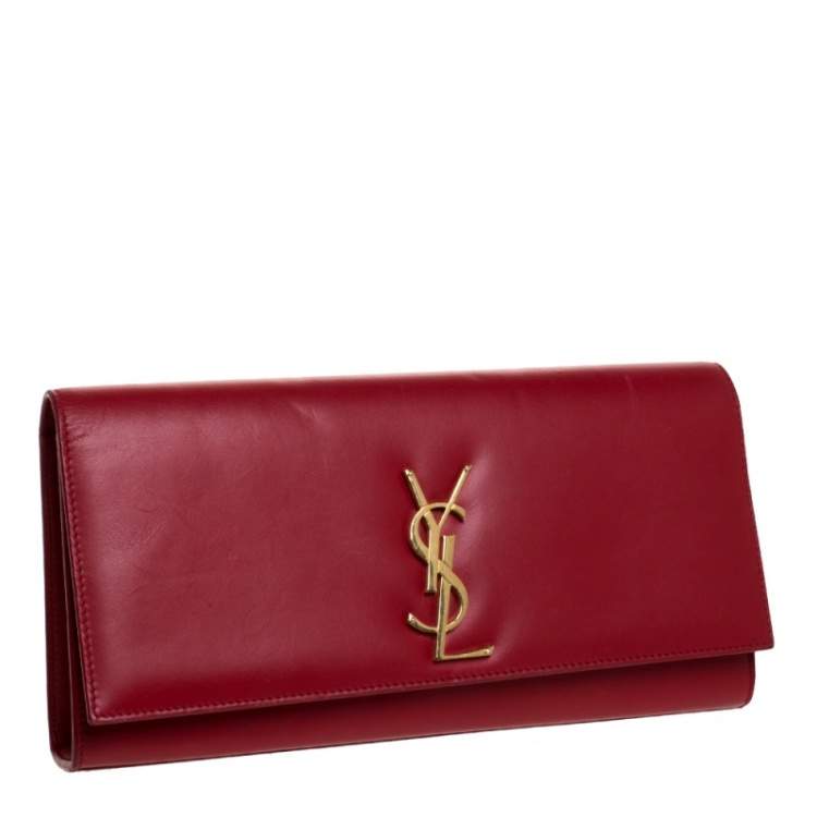 Pre Owned Saint Laurent Red Leather Kate Monogram Clutch