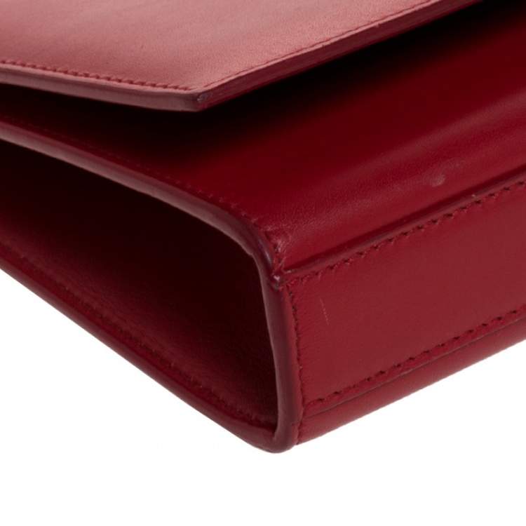 Pre Owned Saint Laurent Red Leather Kate Monogram Clutch