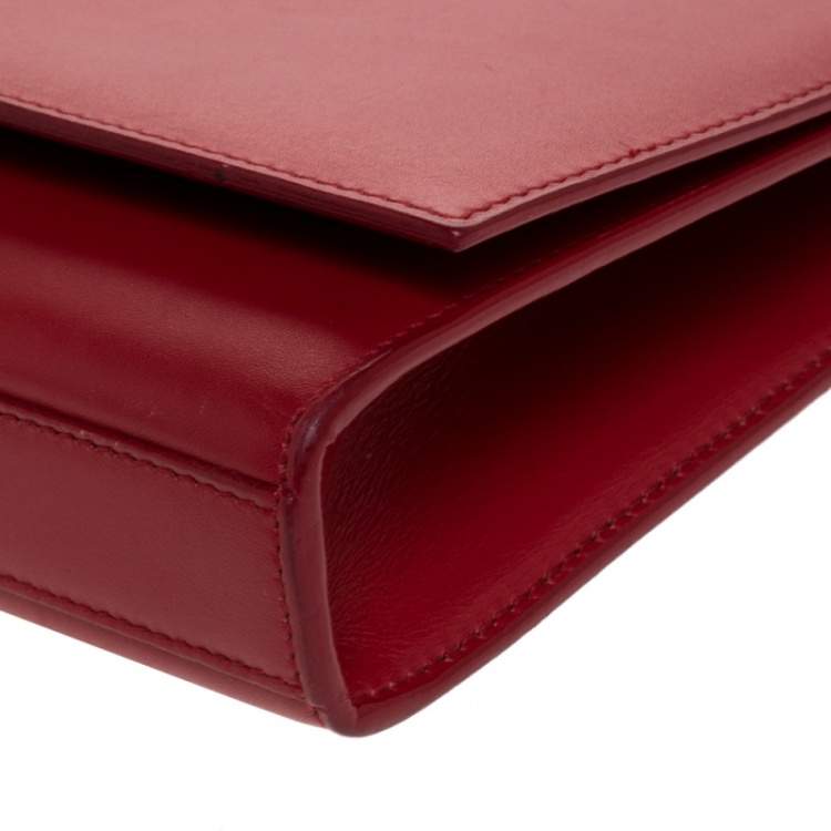 Pre Owned Saint Laurent Red Leather Kate Monogram Clutch