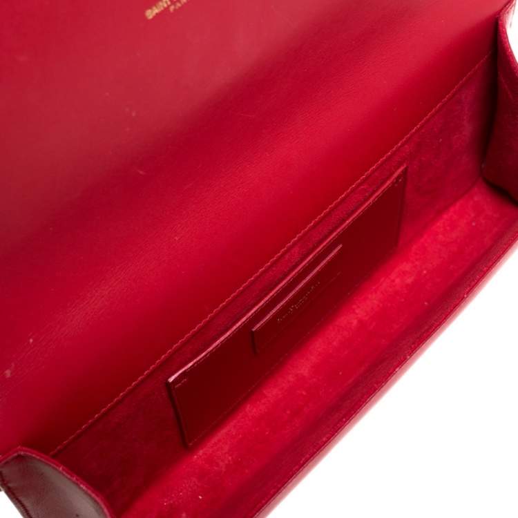 Pre Owned Saint Laurent Red Leather Kate Monogram Clutch