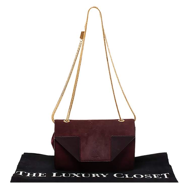 Pre Owned Saint Laurent Burgundy Suede and Leather Betty Shoulder Bag