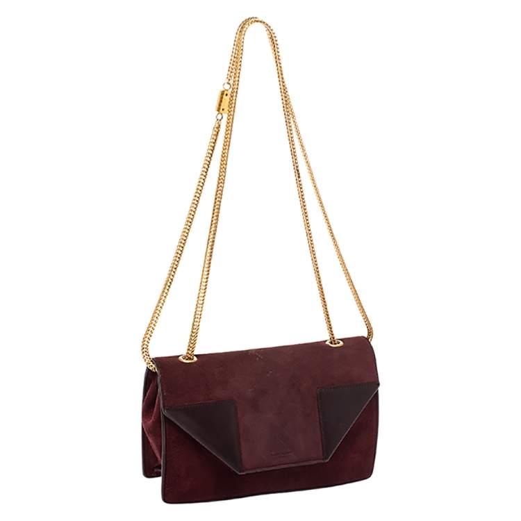 Pre Owned Saint Laurent Burgundy Suede and Leather Betty Shoulder Bag