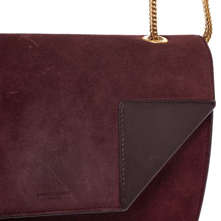 Pre Owned Saint Laurent Burgundy Suede and Leather Betty Shoulder Bag
