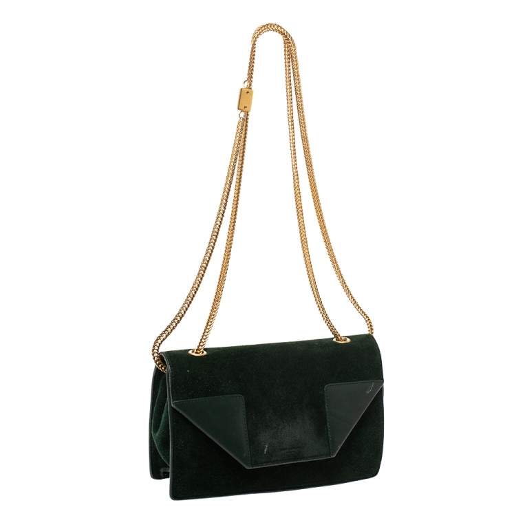 Pre Owned Saint Laurent Green Suede and Leather Betty Shoulder Bag