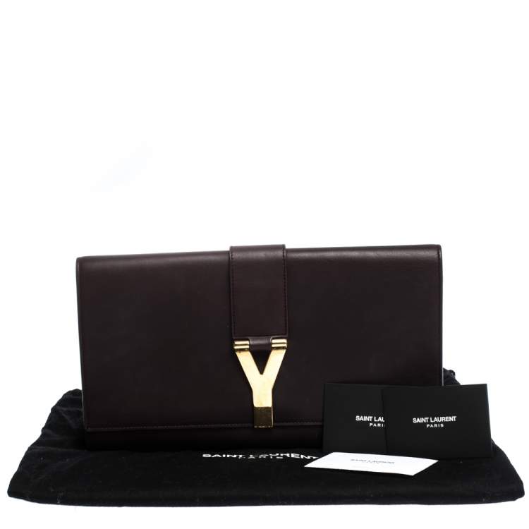 Pre Owned Saint Laurent Burgundy Leather Ligne Y Clutch