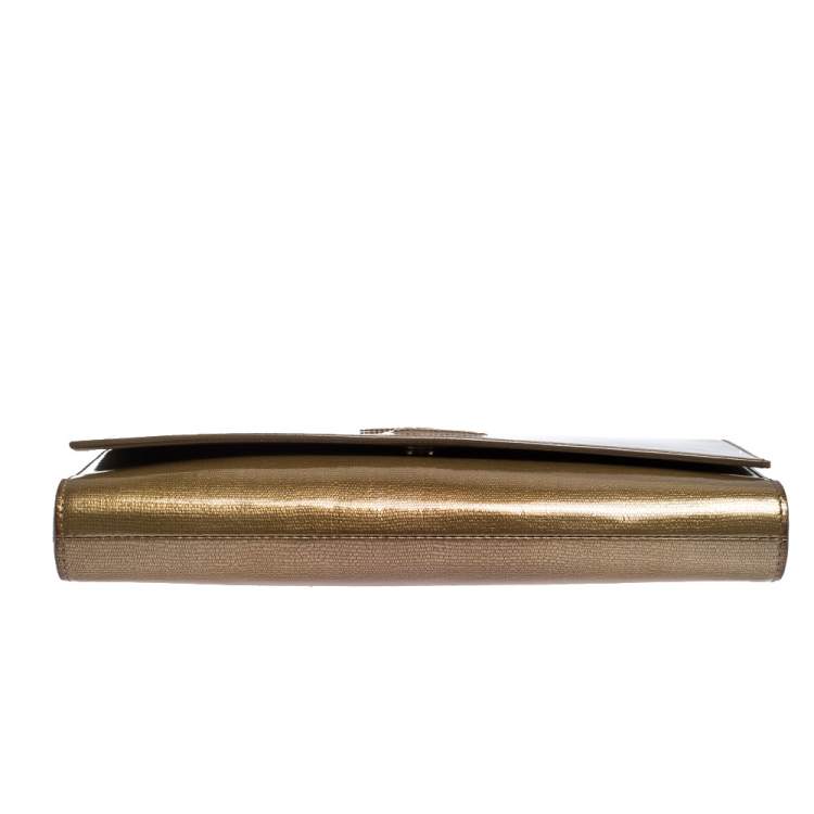Pre Owned Saint Laurent Gold Patent Leather Belle De Jour Flap Clutch