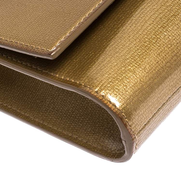 Pre Owned Saint Laurent Gold Patent Leather Belle De Jour Flap Clutch