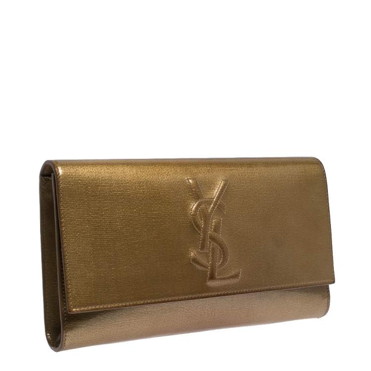 Pre Owned Saint Laurent Gold Patent Leather Belle De Jour Flap Clutch