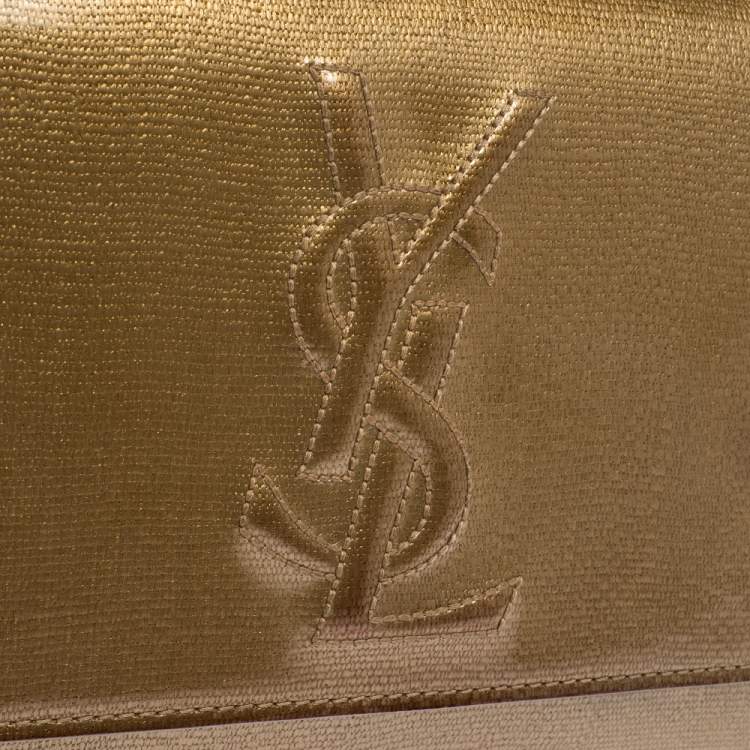 Pre Owned Saint Laurent Gold Patent Leather Belle De Jour Flap Clutch