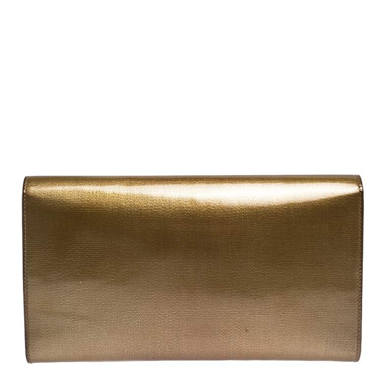 Pre Owned Saint Laurent Gold Patent Leather Belle De Jour Flap Clutch