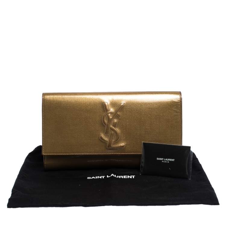 Pre Owned Saint Laurent Gold Patent Leather Belle De Jour Flap Clutch