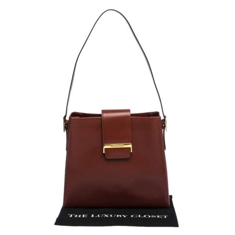Pre Owned Saint Laurent Red Lizard Embossed Leather Shoulder Bag